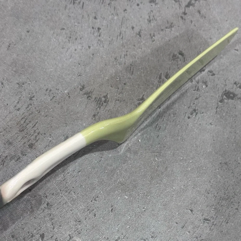 Vintage Green and Cream Ceramic Cake Knife / Pie Server MCM